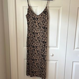 Reformation Crimini Dress in Black and Tan Animal Print
